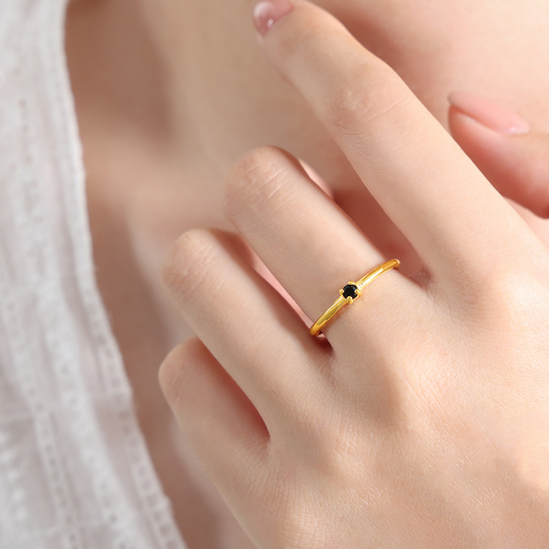 A521- Black glass Stone Gold Ring 6