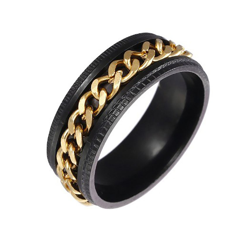 Black ring   gold chain