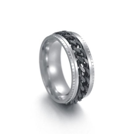Silver ring   black chain