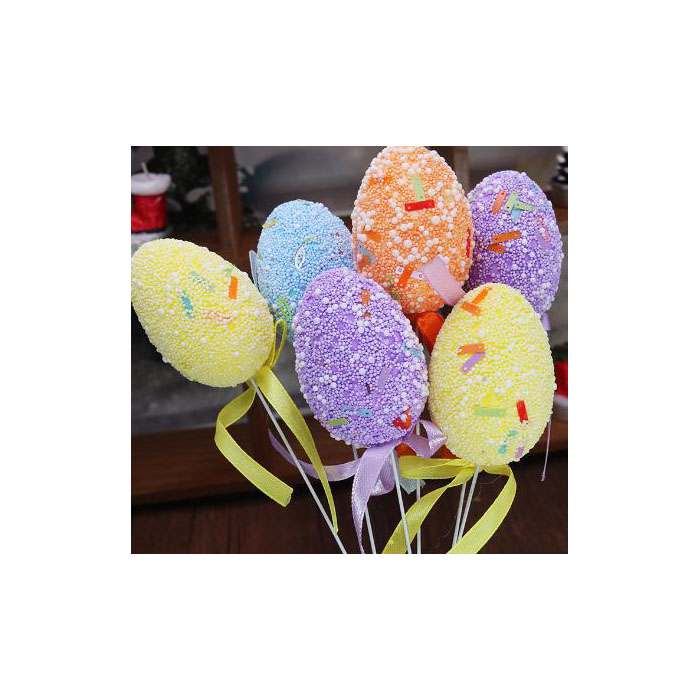 Easter egg 010 4-6CM foam with bright strips 6 packs