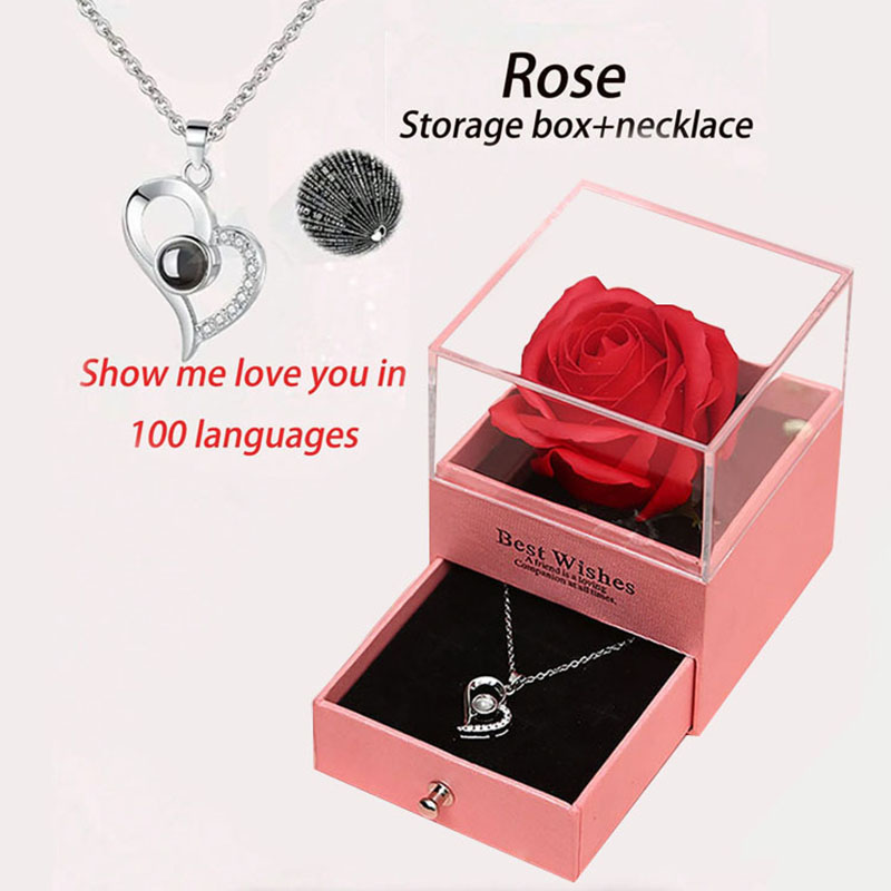 Pink box and silver love necklace