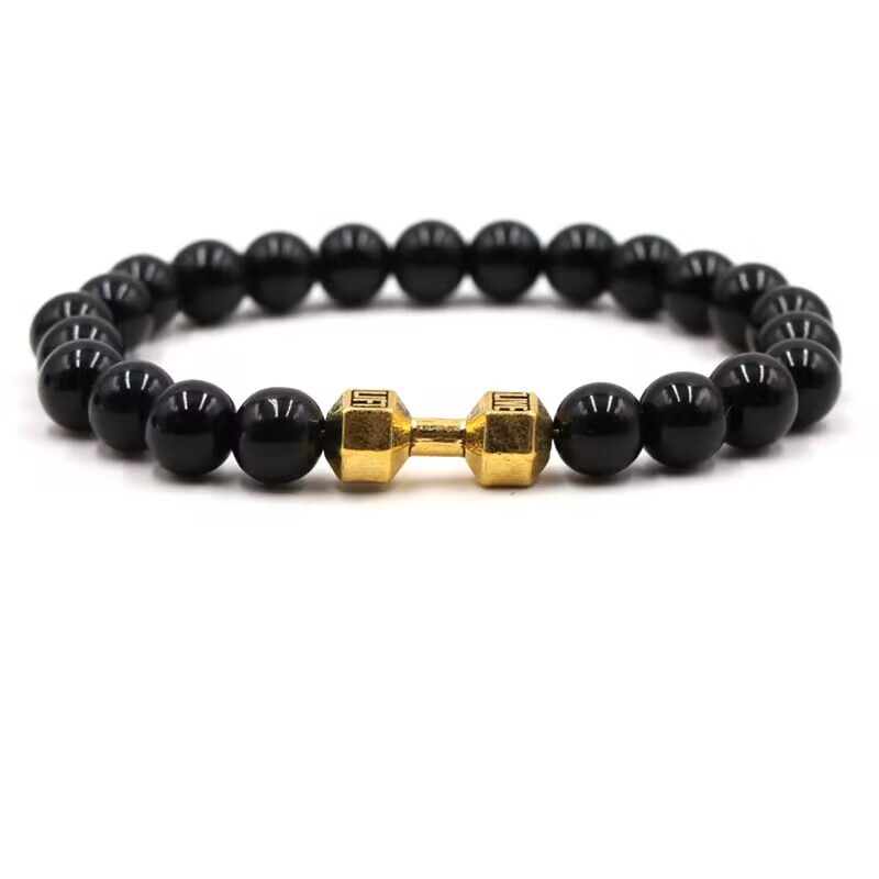 Bright black frosted stone   gold dumbbell