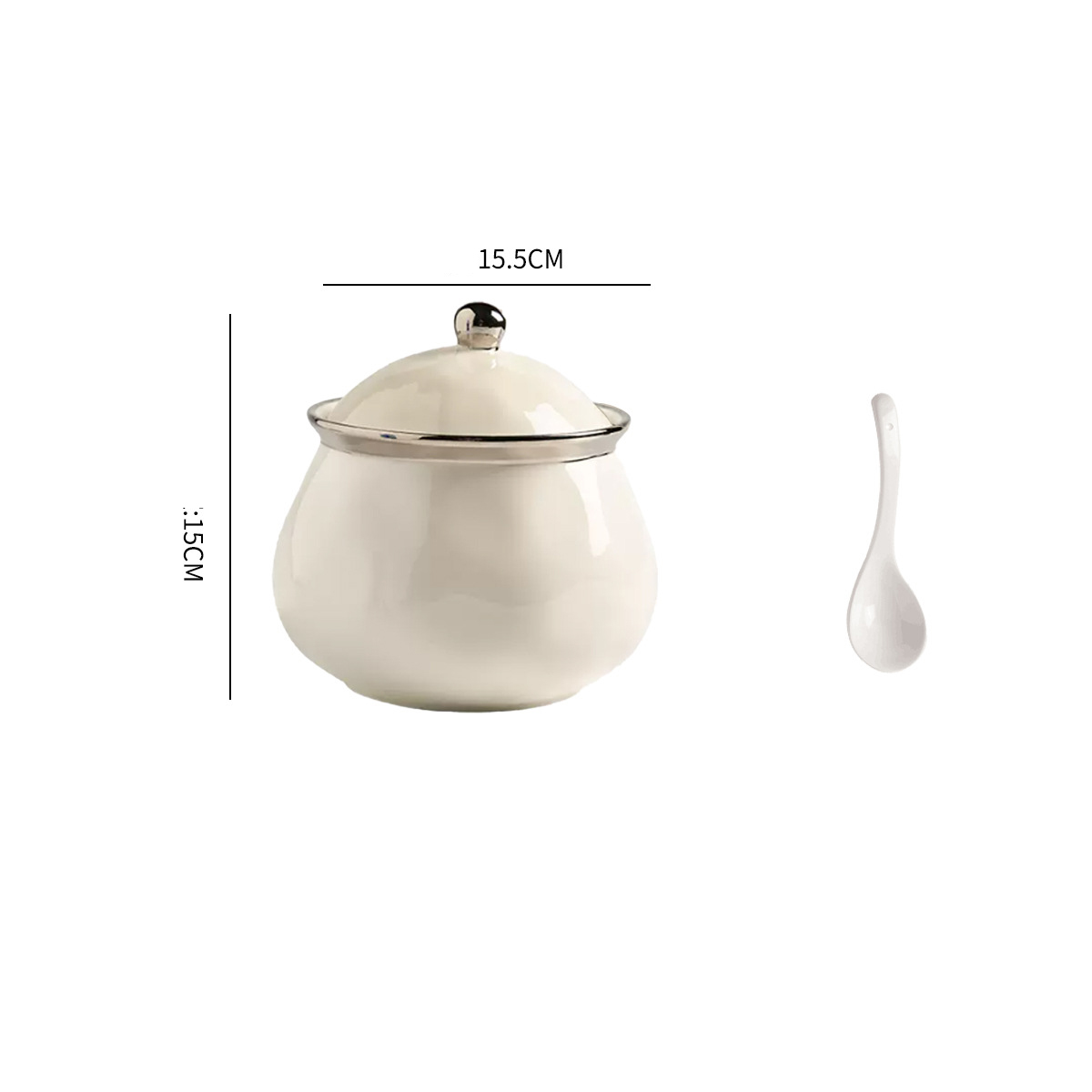 Silver edge lard can milk white 1200ML (free spoon) can hold about 2 kilograms of lard