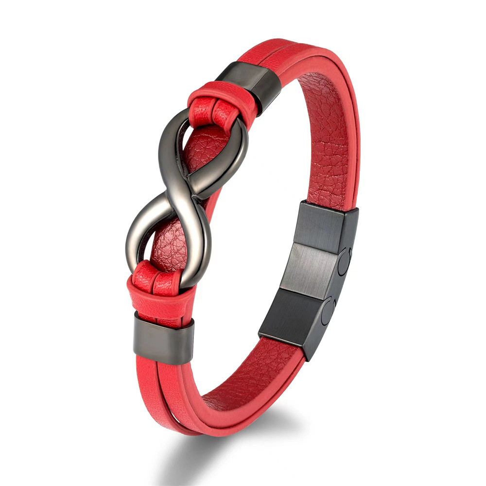 Red leather with black buckle