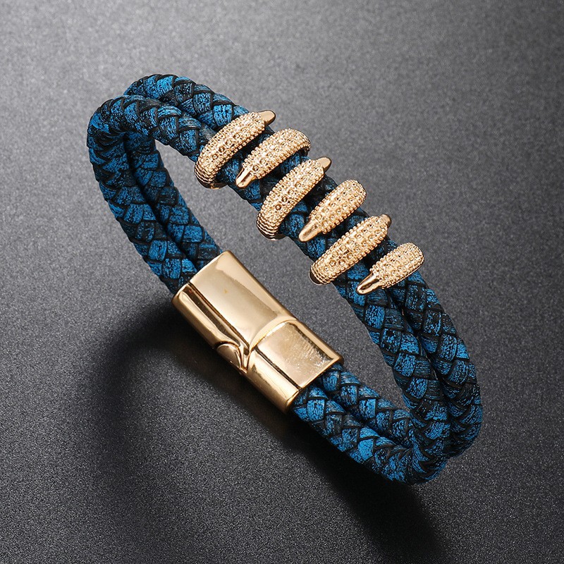 8:Blue leather gold buckle