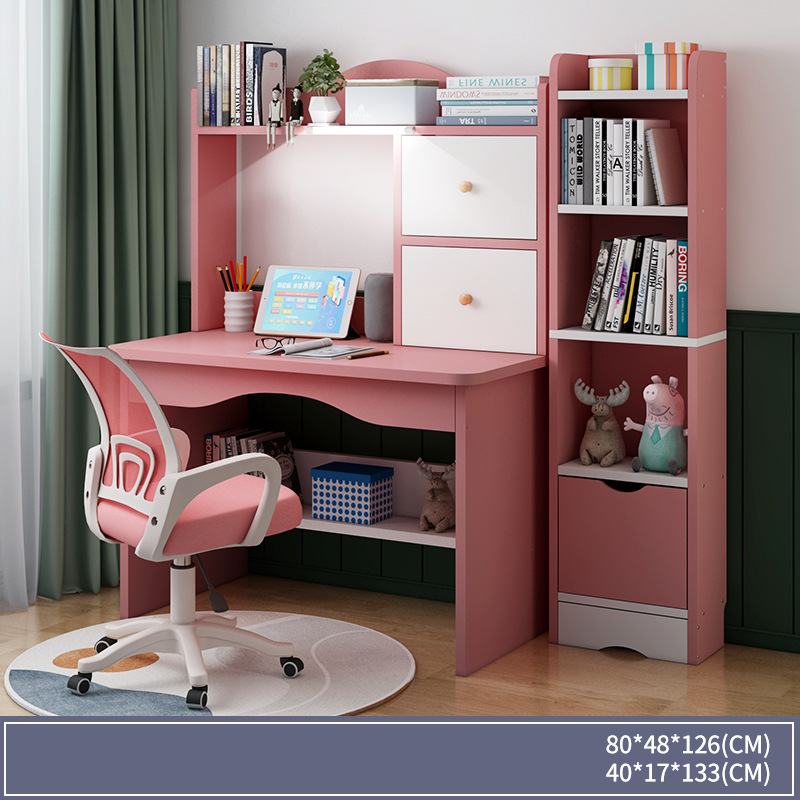 80 pink with light and bookcase   study chair