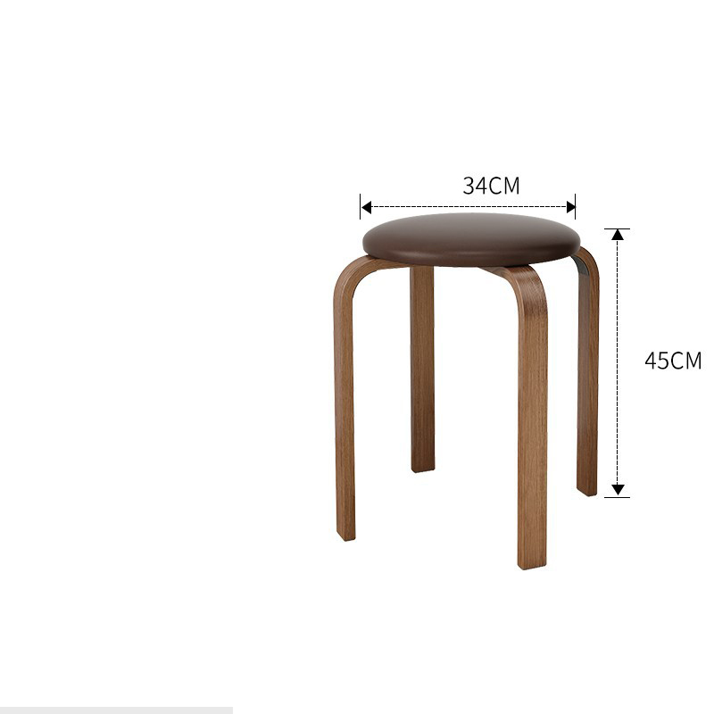 Soft bag round stool thickened-walnut stool legs (brown stool surface)