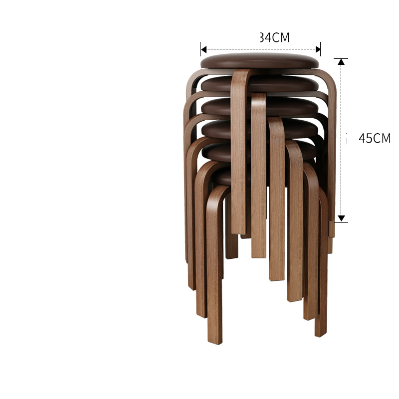 Soft round stool thickened-walnut stool legs (brown stool surface) * 6