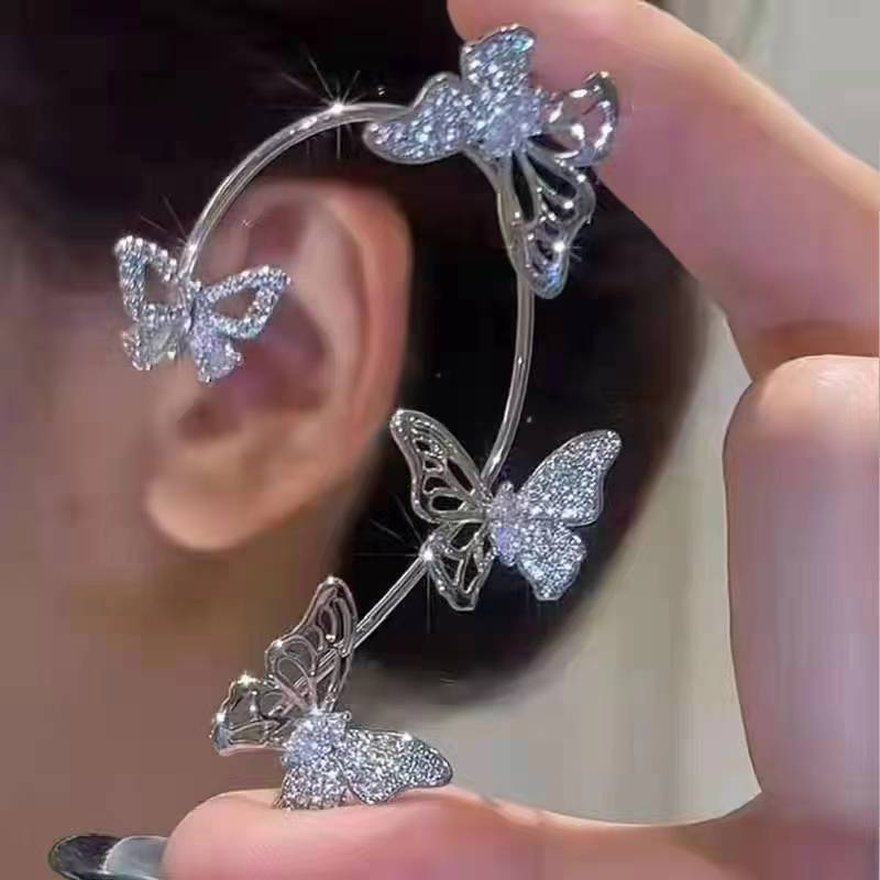 19:Hollow out butterfly silver left ear