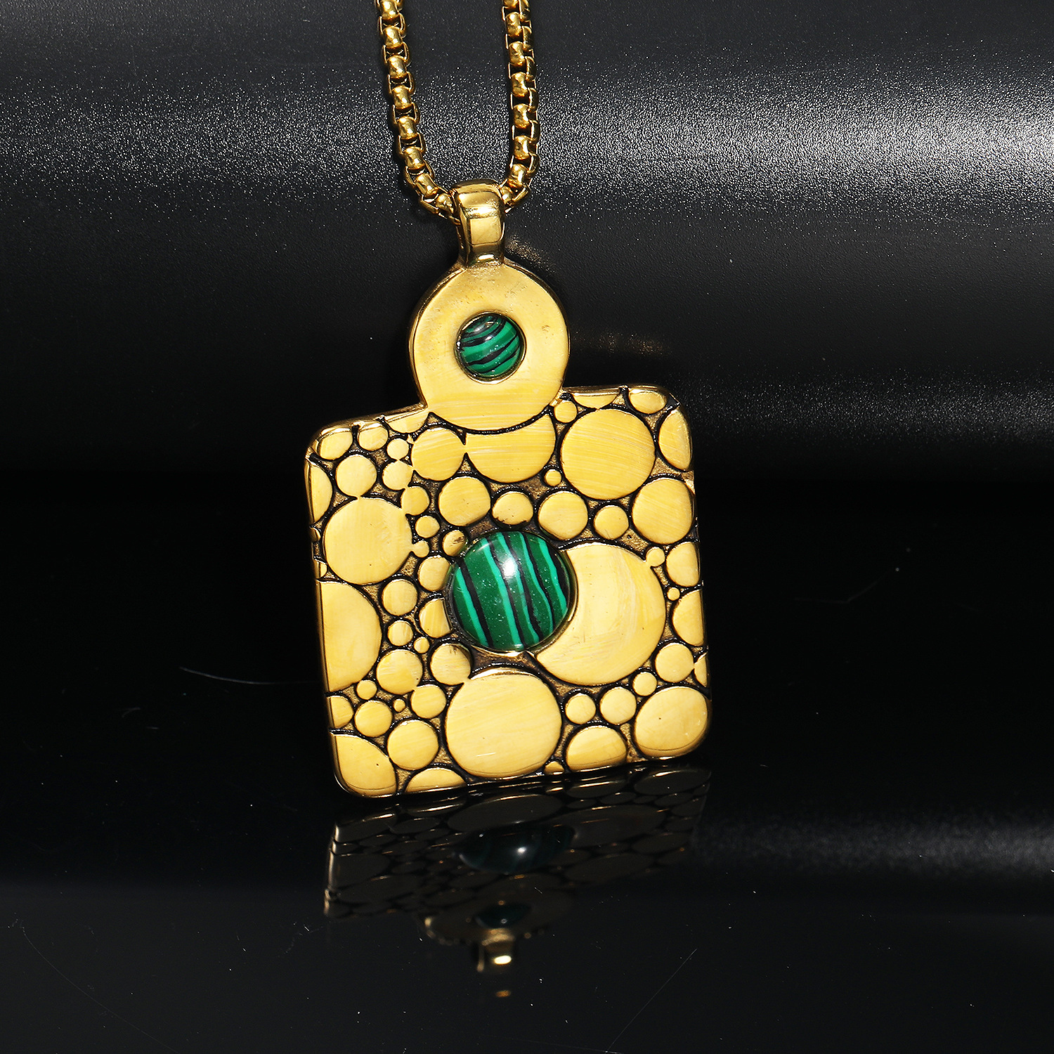 6:Steel malachite pendant   steel color 60CM square pearl chain