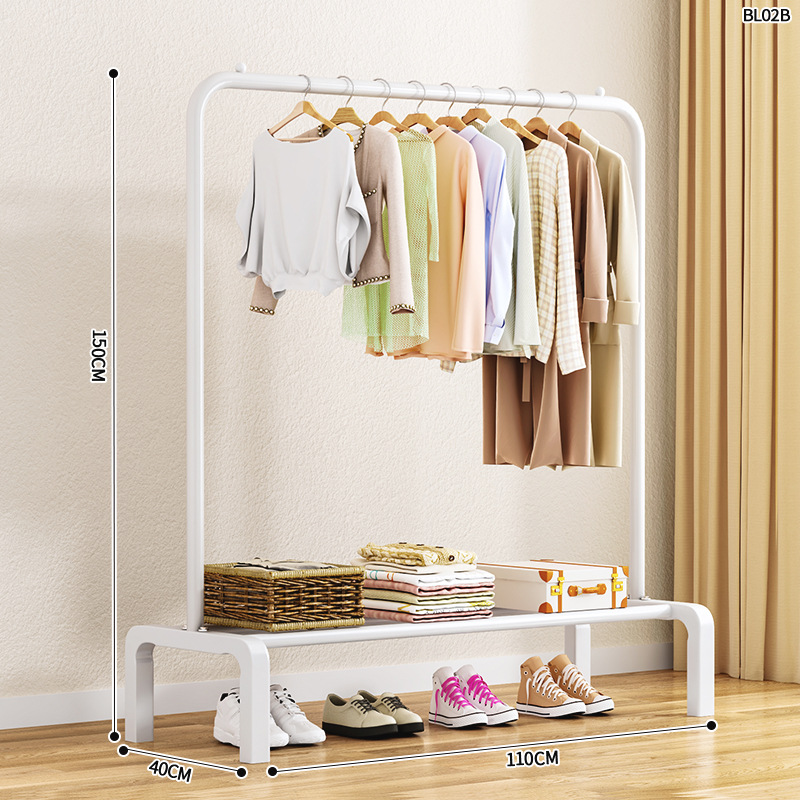 White 110cm single pole iron coat and hat stand