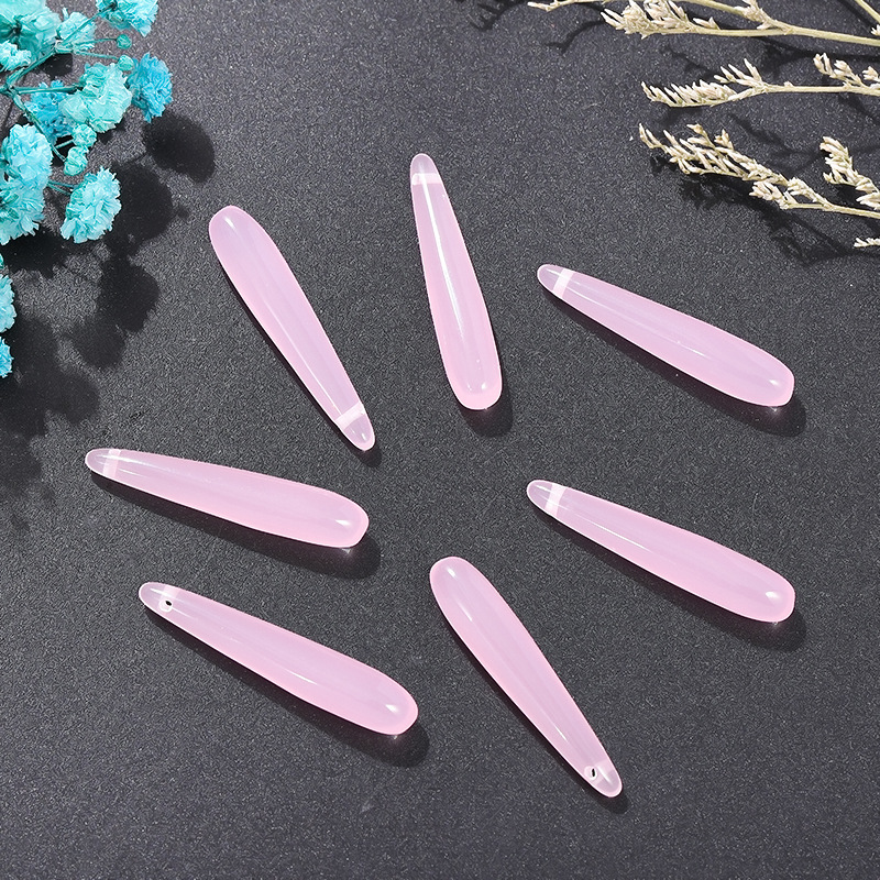 Pink resin long tip drop pendant width * length 7*33mm