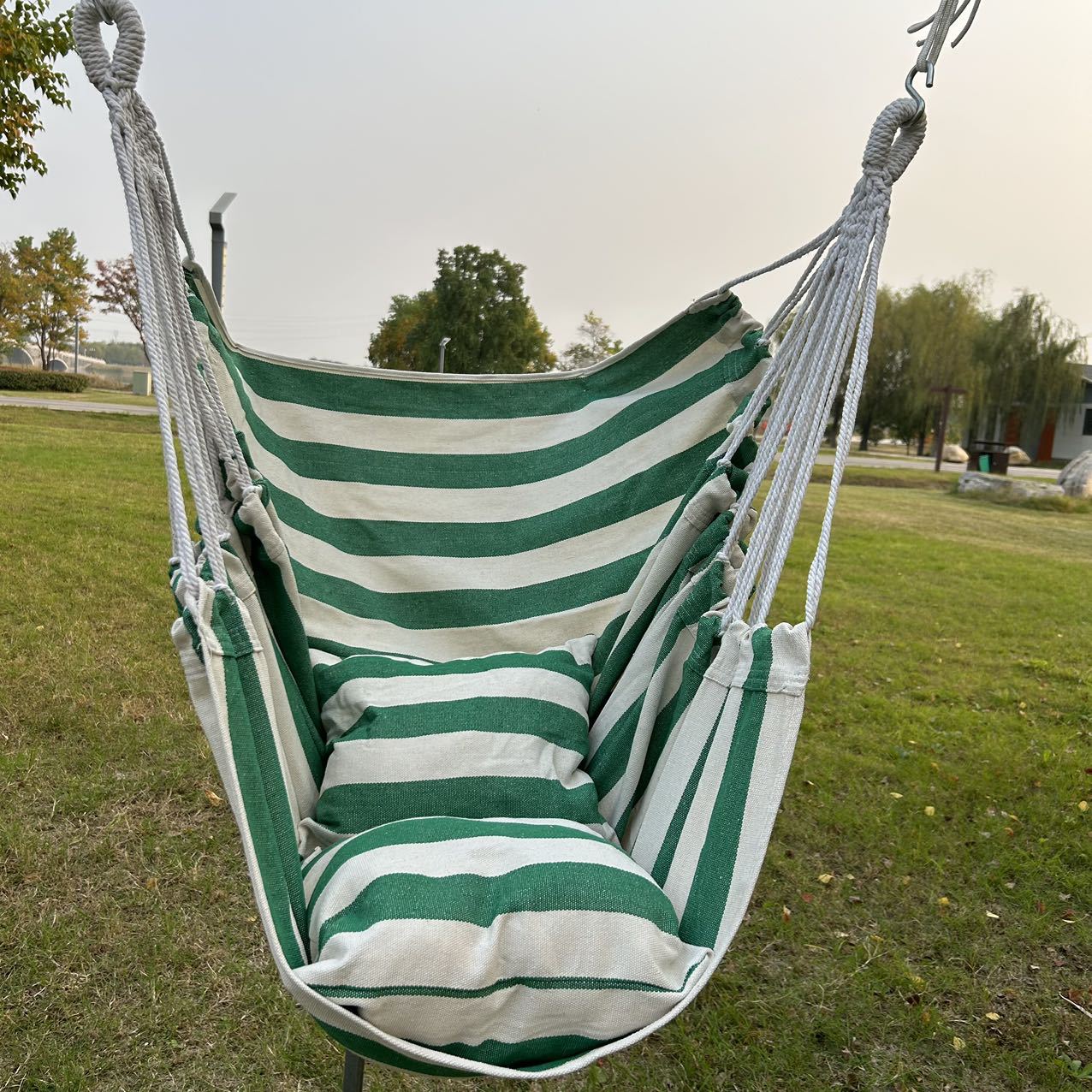 green and white stripes (Hanging chair and rope)