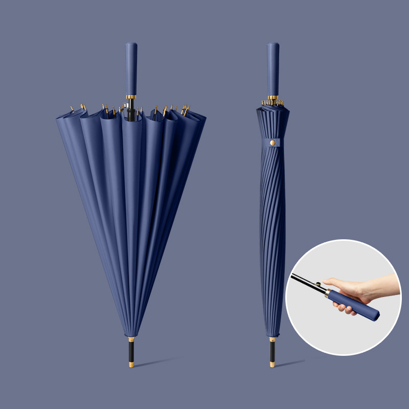 24 bone automatic deep sea blue fiber umbrella skin straight handle delivery cover