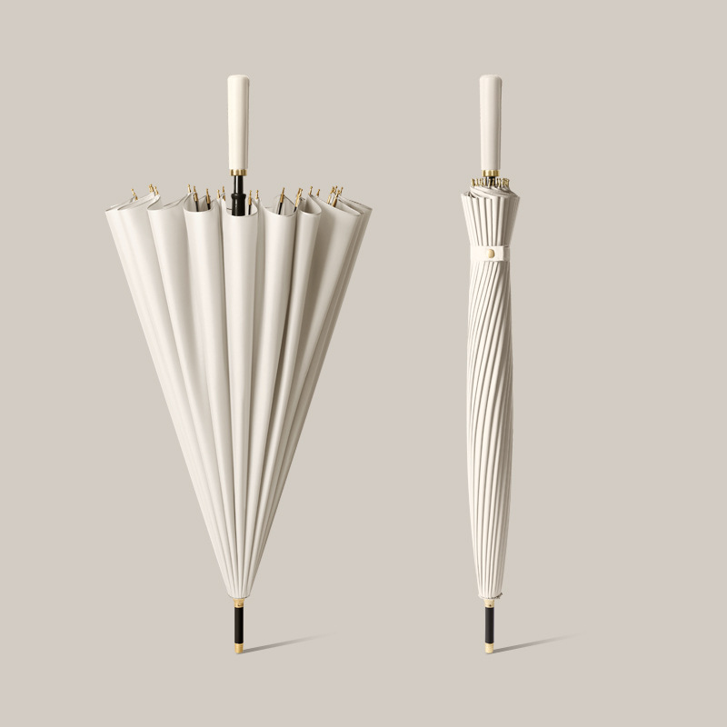 24 bone manual cream-white fiber umbrella skin straight handle delivery cover