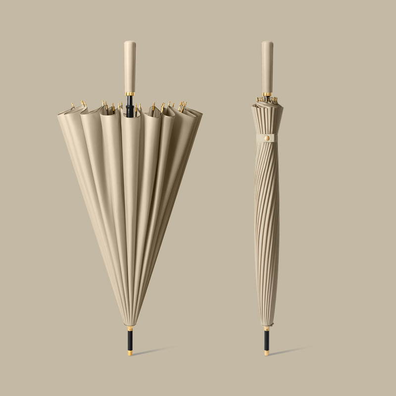 24-bone manual khaki fiber umbrella skin with straight handle delivery cover