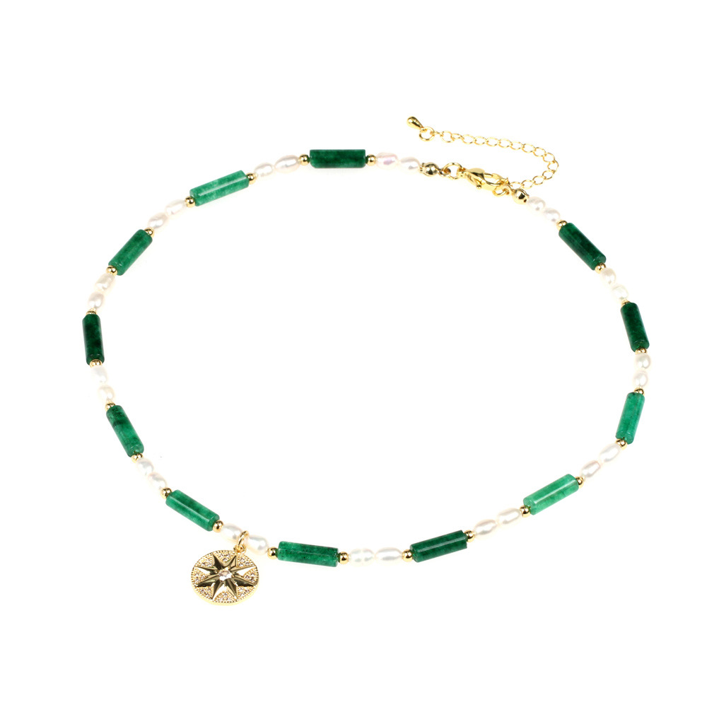 1:Green agate necklace 40x5cm