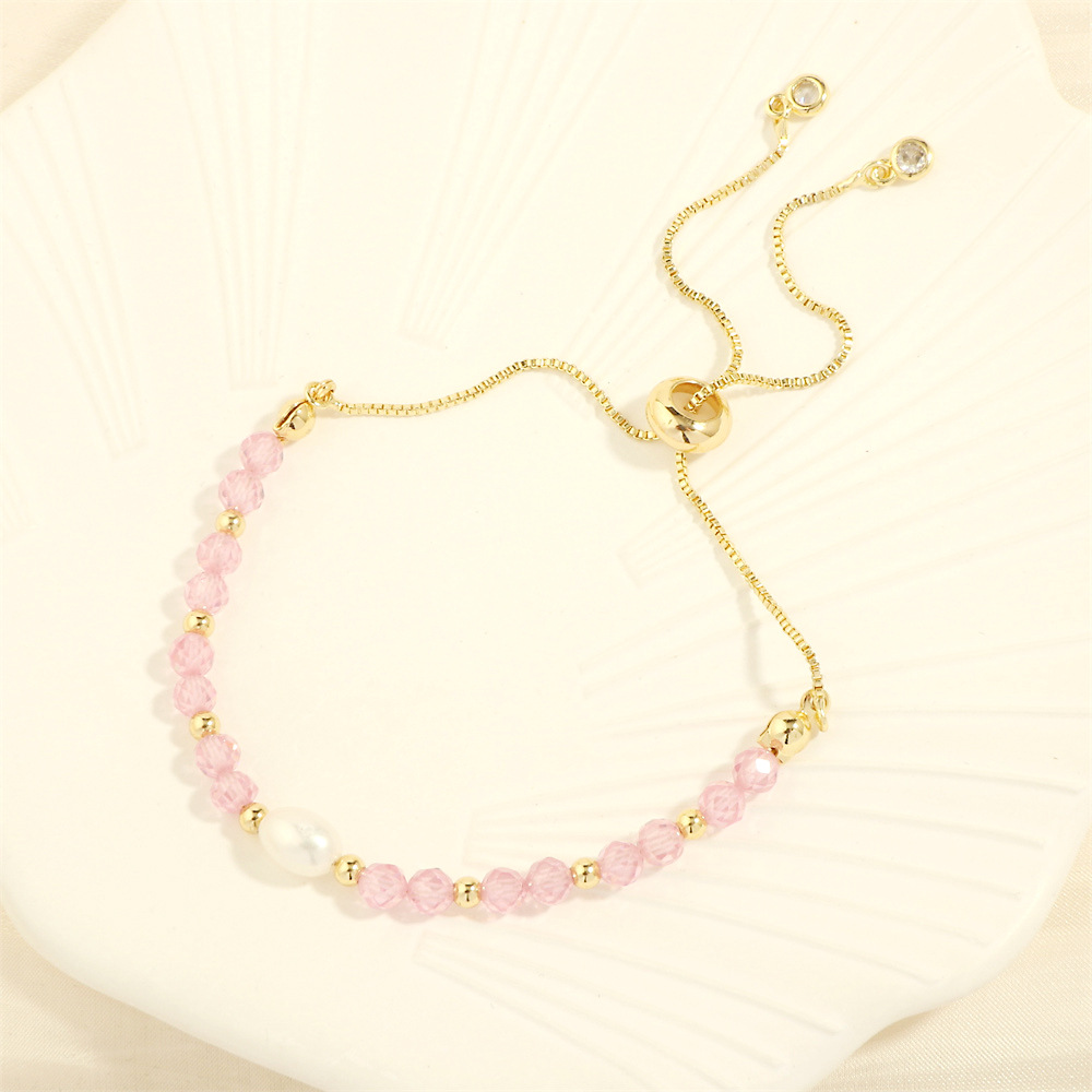 3:Pink purple zircon pearl bracelet 16-22cm