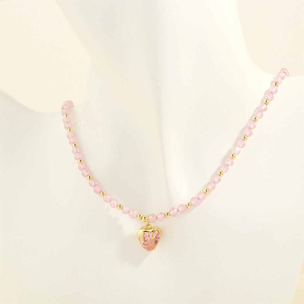 Pink purple zircon love necklace 40x5cm