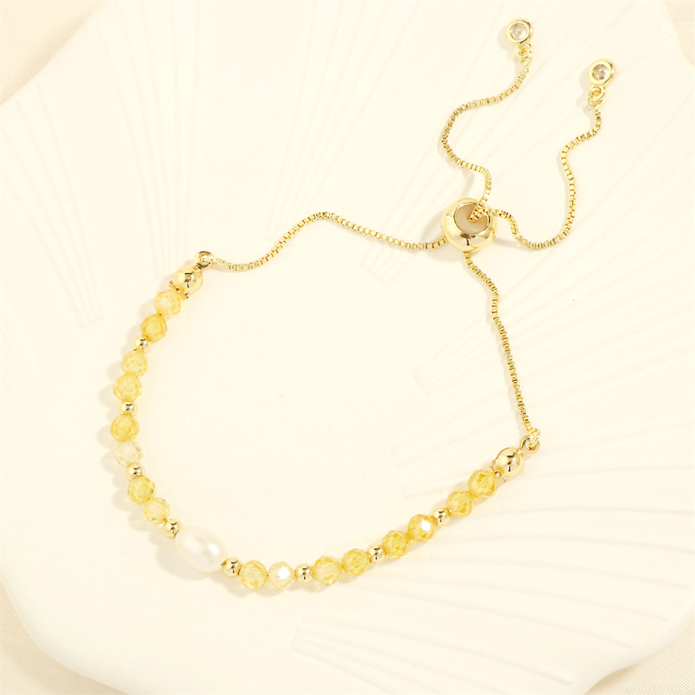 Yellow zircon pearl bracelet 16-22cm