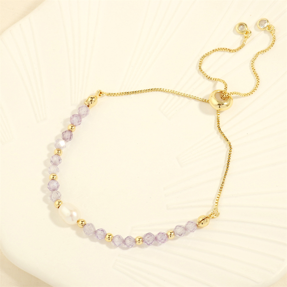 Light purple zircon pearl bracelet 16-22cm