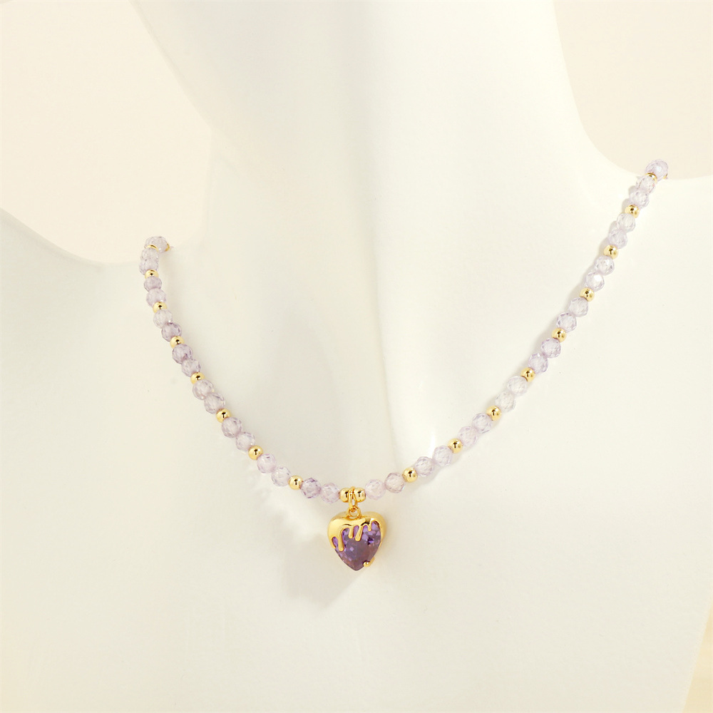 Light purple zircon love necklace 40x5cm