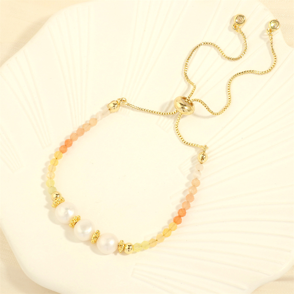 1:Orange stone pearl bracelet 16-22cm