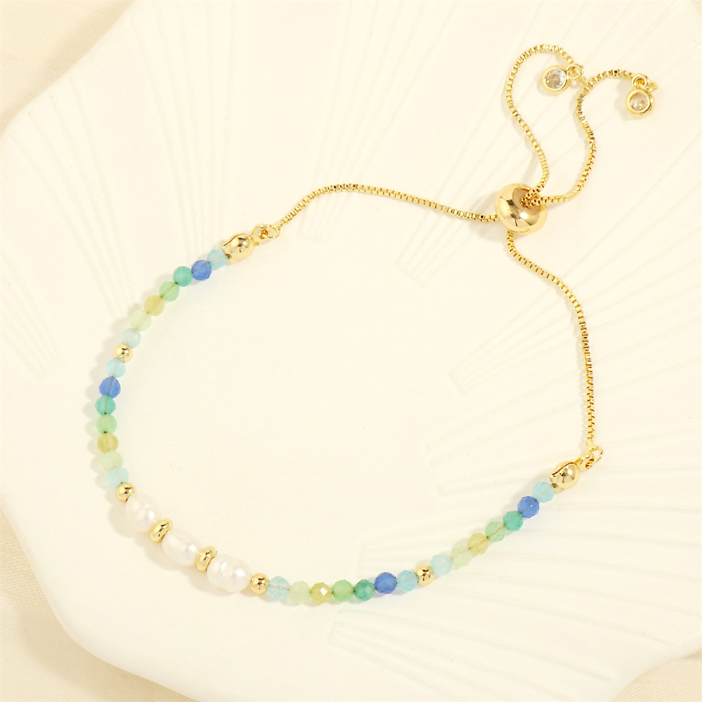 3:Blue and yellow stone pearl bracelet 16-22cm