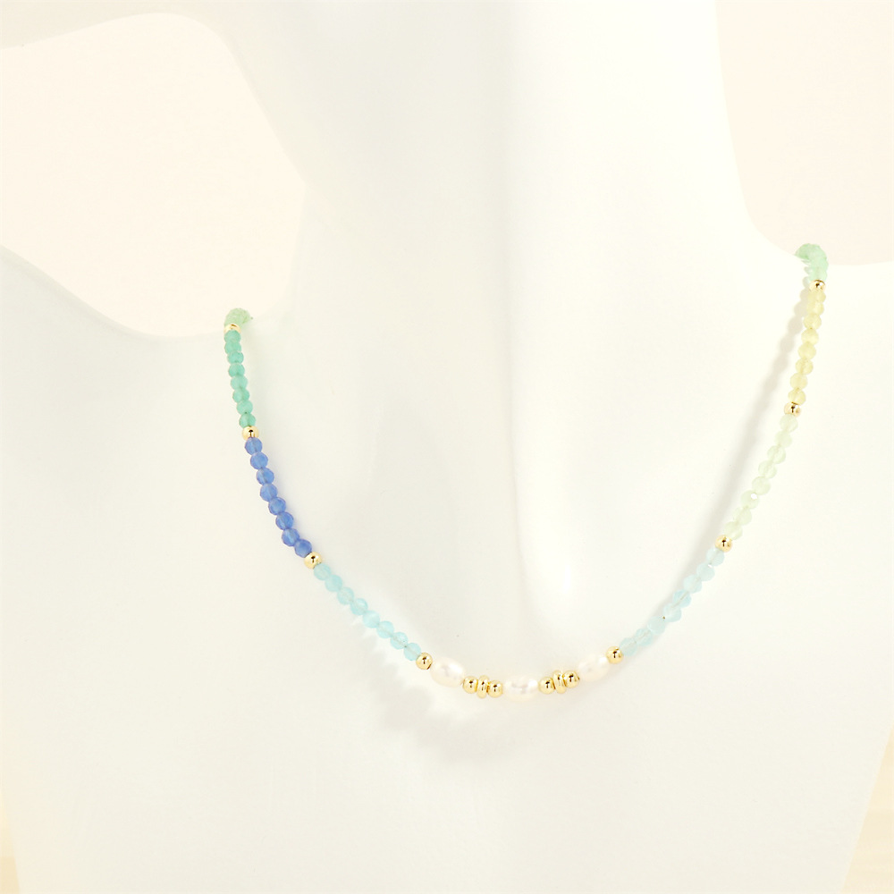 Blue and yellow stone pearl necklace 40x5cm