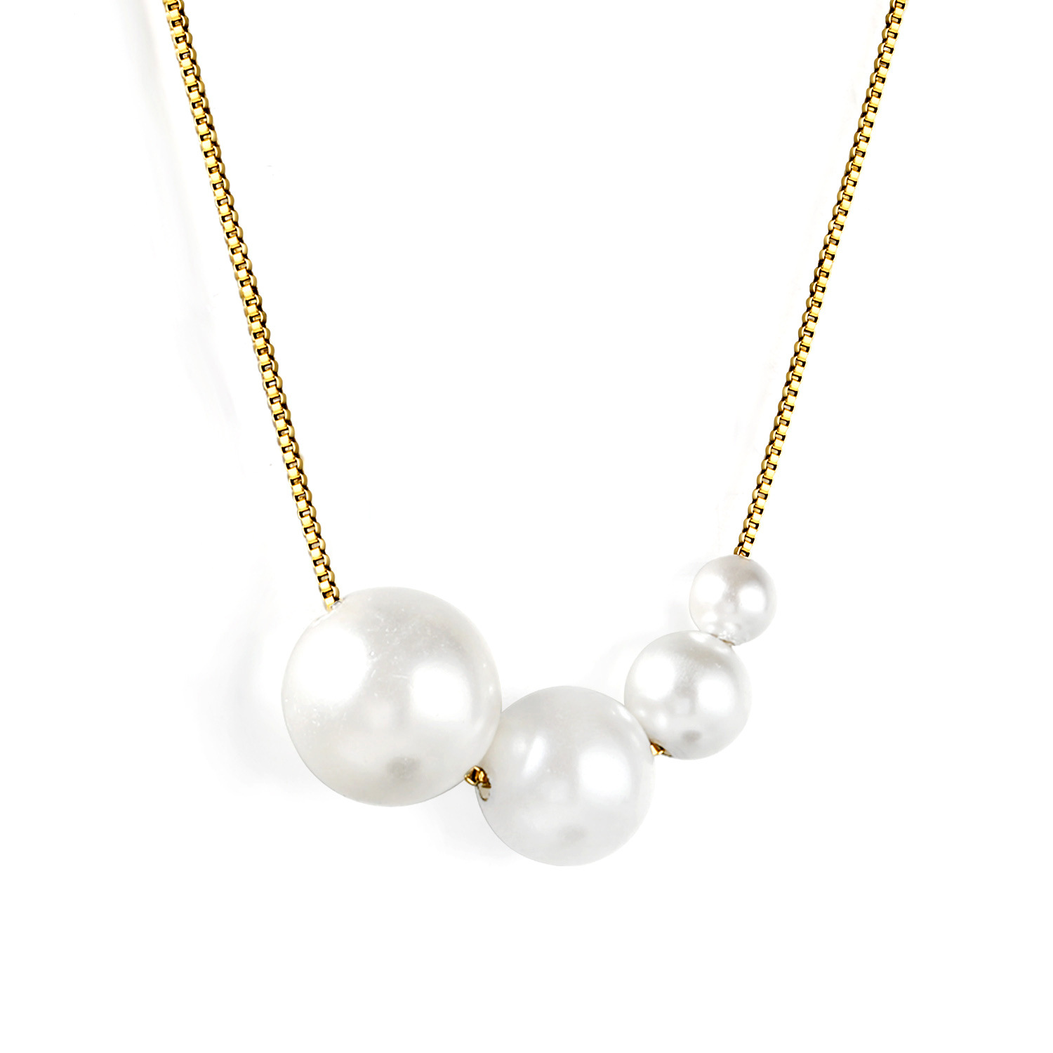 4 size white pearl necklace gold