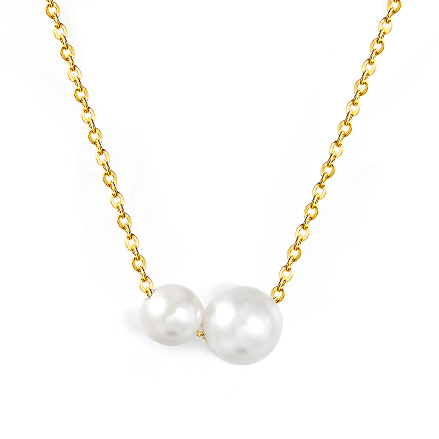 2 size white pearl necklace gold