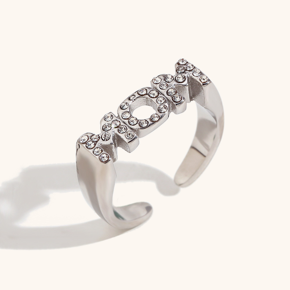 MOM Ring - Steel color - with diamond