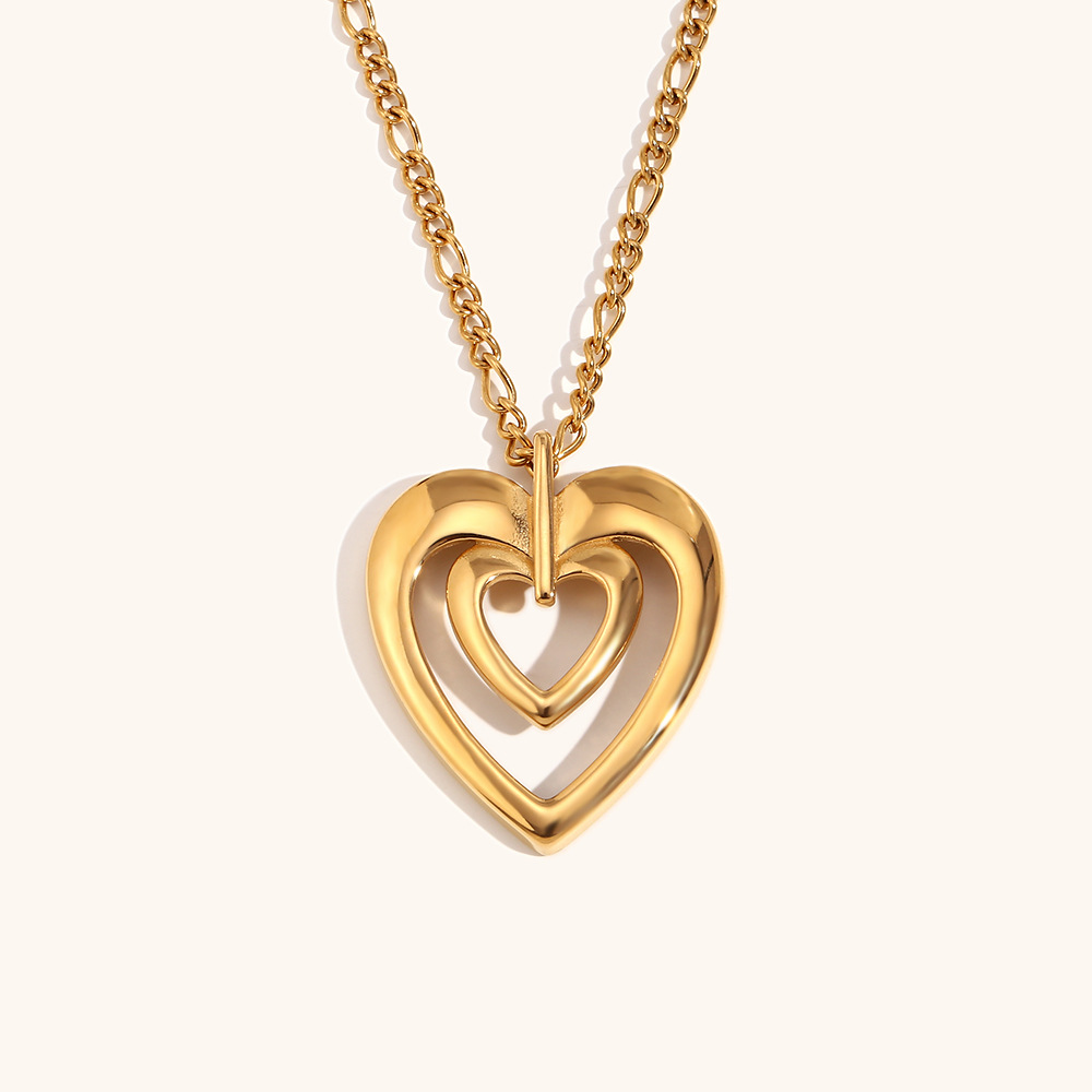 Double hollow heart pendant necklace - Gold