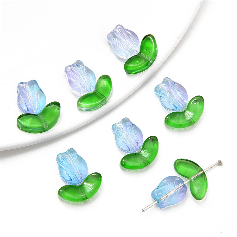 2:Flowers approx 4x10x8.5mm- Leaves approx 4x6.5x14mm- Aperture approx 0.8mm- Blue - leaves   flowers in a set of -10