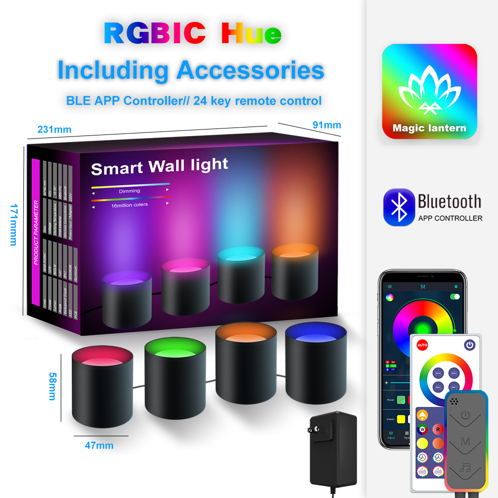Bluetooth APP- Color RGBIC Wall Light 4Pack (Color box set)