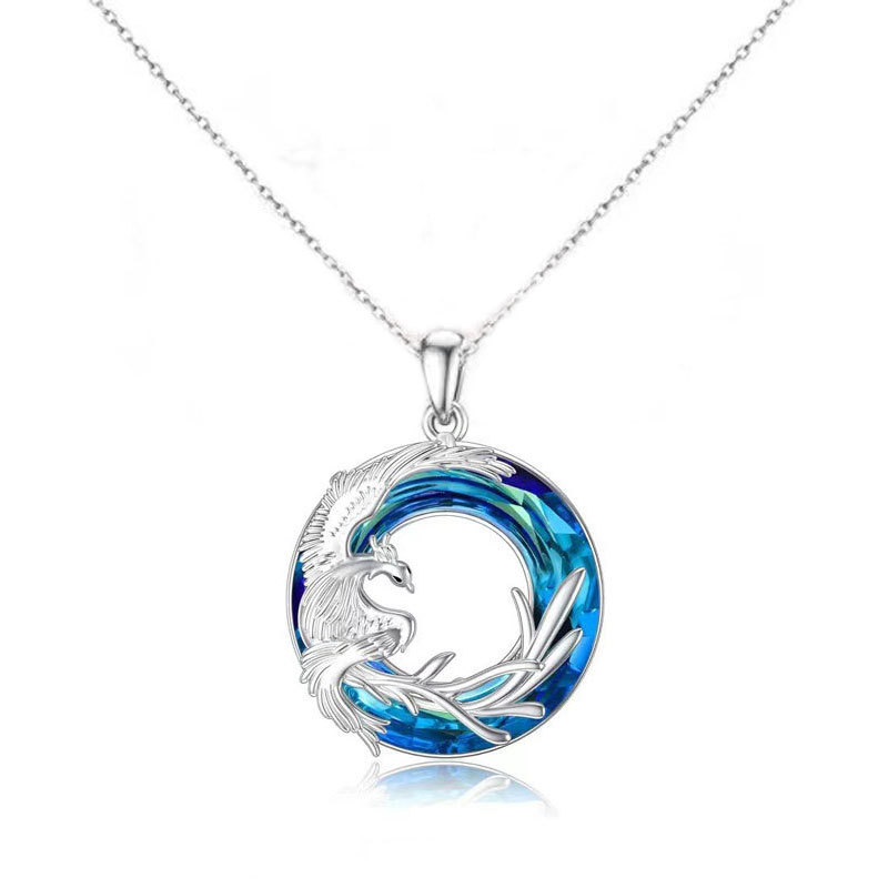 1:Silver Blue Crystal necklace -46.5x5cm