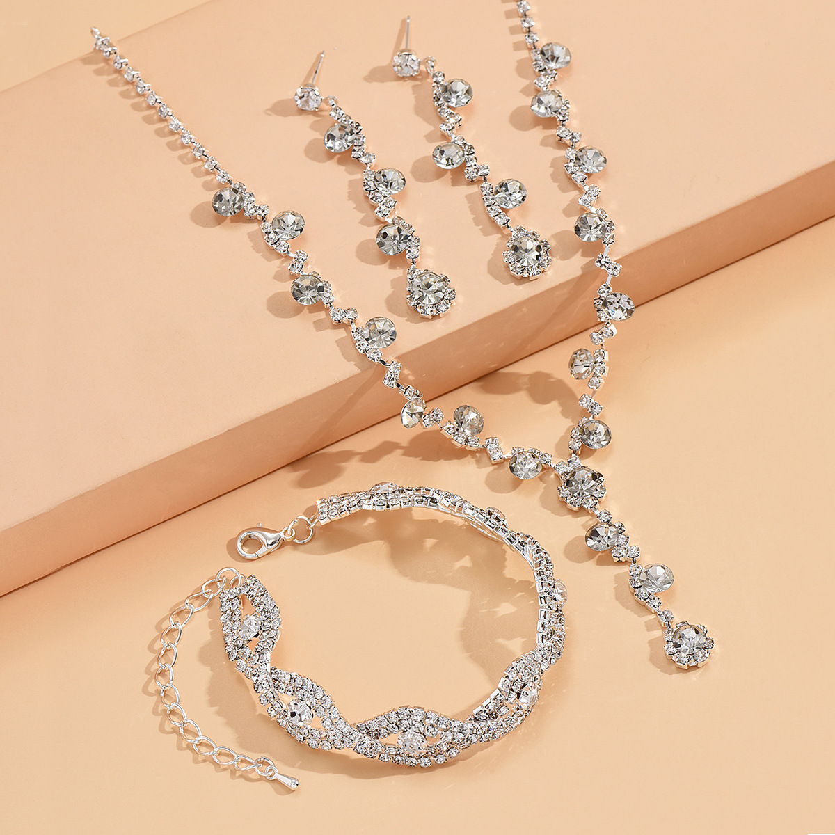 869-746 Silver necklace earrings bracelet set