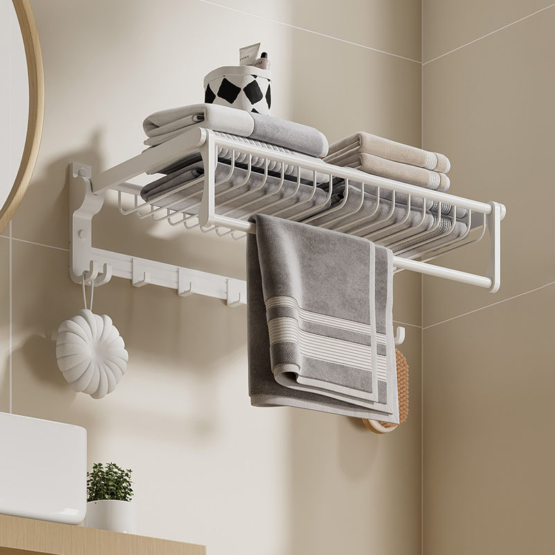 White explosive folding mesh bath towel holder [Fixed five rows of hooks]