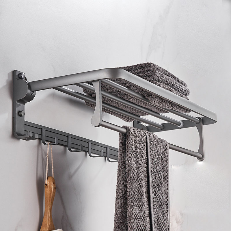Foldable bath towel holder (adjustable 5 hooks)