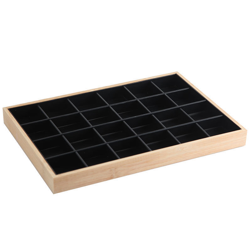 Bamboo and wood 24 grid pan black leather