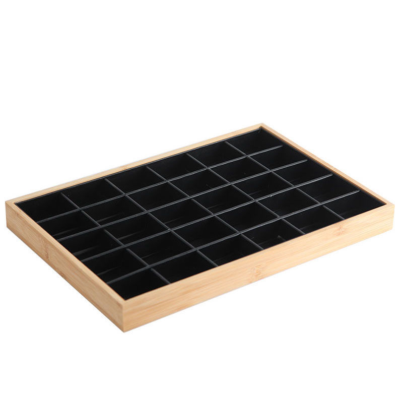 Bamboo and wood 30 grid pan black leather