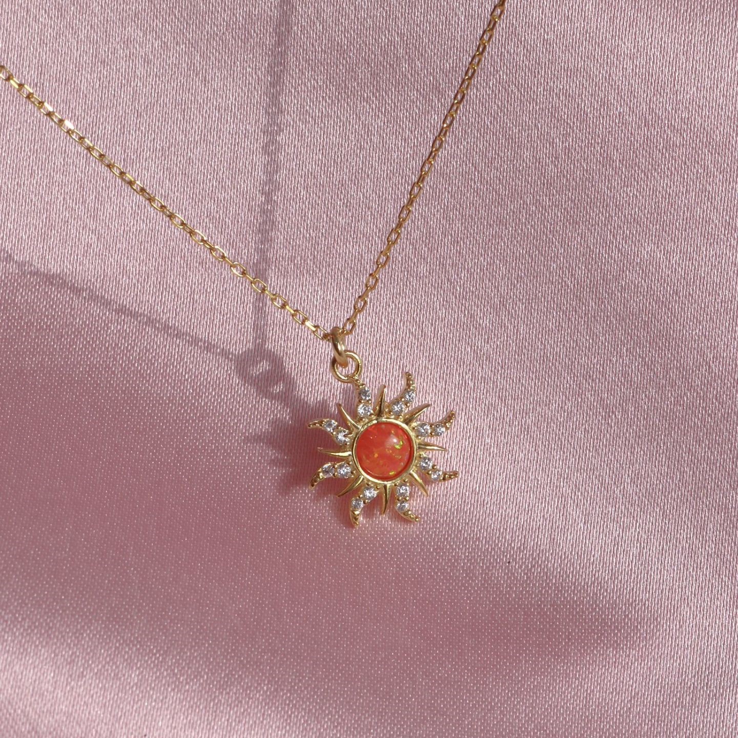 Orange Opal gold necklace