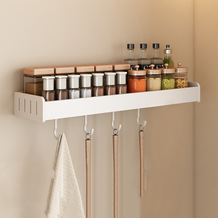 White - Single layer 30cm with 4 hook spice rack (dual purpose)