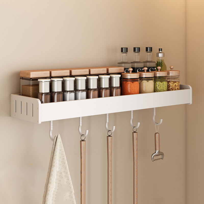 White - Single layer 40cm with 5 hook spice rack (dual purpose)