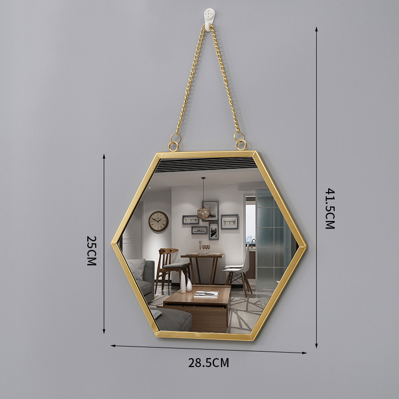 Hexagonal mirror with iron chain - small