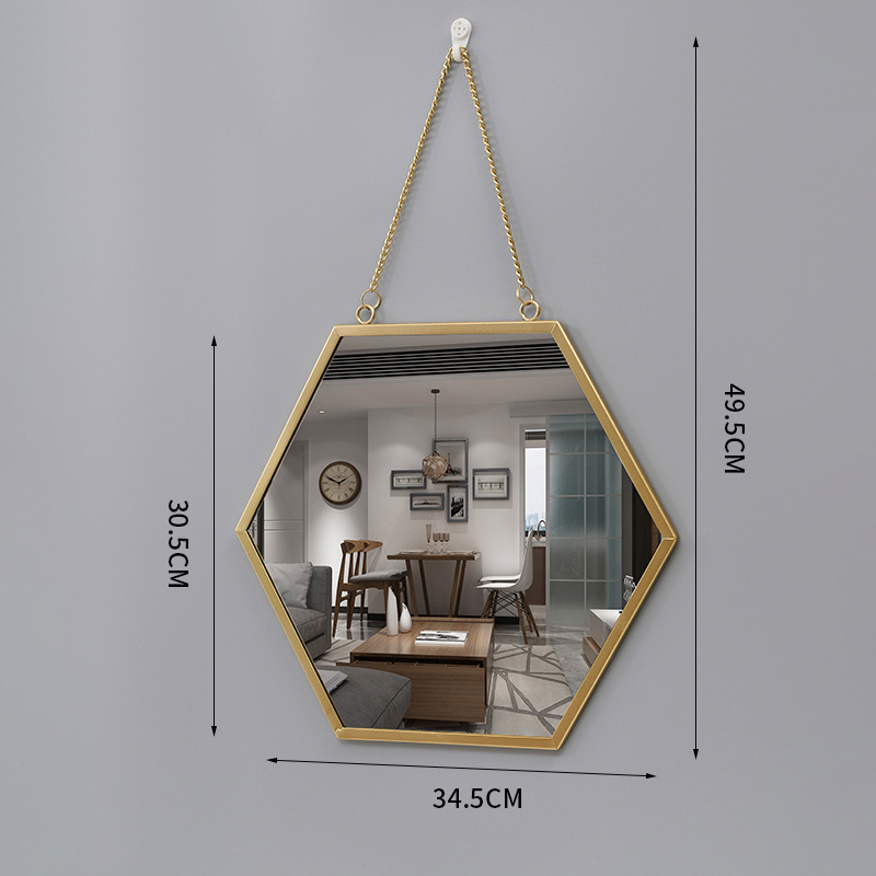 Hexagonal mirror with iron chain - large size