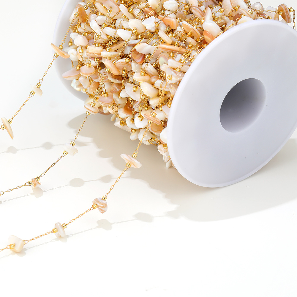 Beige yellow 1mm gold chain with 4-8mm colored irregular shell chain