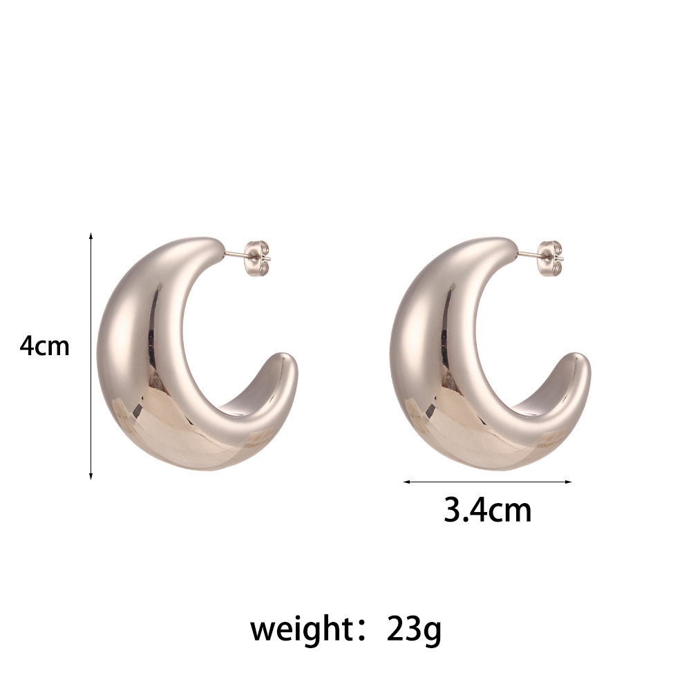 16:40mm hollow large glossy earrings-silver