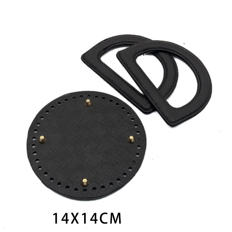 (Black 14 circles) Bag bottom   black leather D