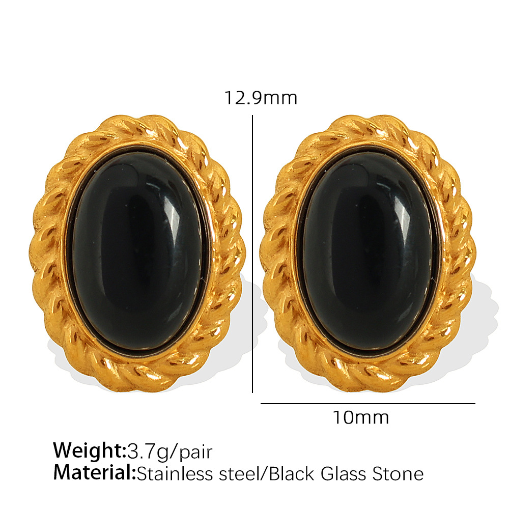 Glass stone gold stud earrings